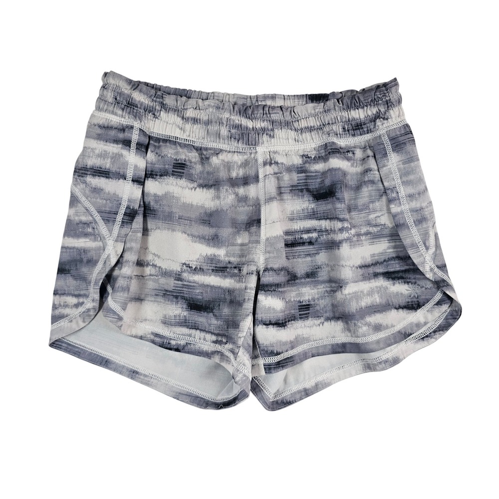 Athleta Gray White Abstract Print Running Shorts Womens Small Elastic Waistband